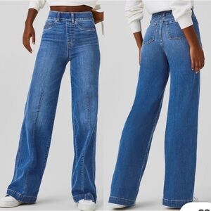 SPANX Seamed Front Wide Leg Stretchy Pull-On Jeans in Vintage Indigo XL EUC